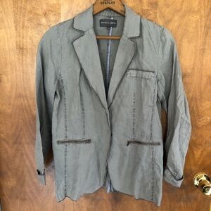 Michael Stars Gray 100% Linen Blazer Jacket Lagenlook Boho Office Work Coastal